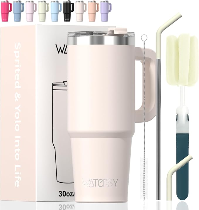 30 oz Tumbler with Handle, Tumbler with Lid and Straw, Double Wall Insulated by Watersy
