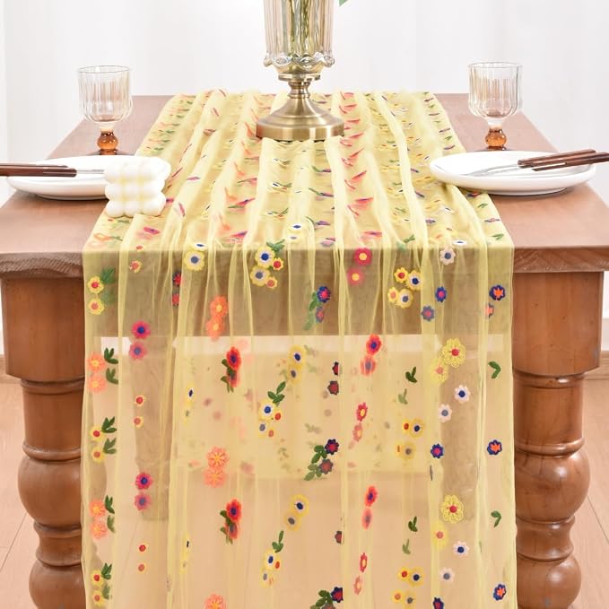Flower Table Runner Floral Daisy Summer Birthday Party Garden Wedding Decor | - Image 2