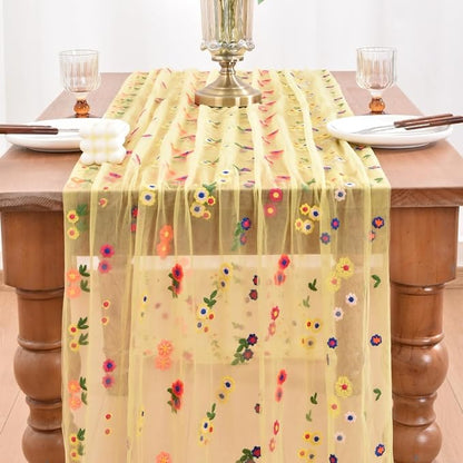 Flower Table Runner Floral Daisy Summer Birthday Party Garden Wedding Decor | - Image 2
