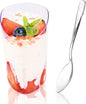 25 Pack Plastic Dessert Cups with Spoons, 3 oz Clear Mini Parfait Appetizer Cups, Reusable Slanted Triangle Shooter Serving bowls for Tasting, Small Dessert Shot Glasses