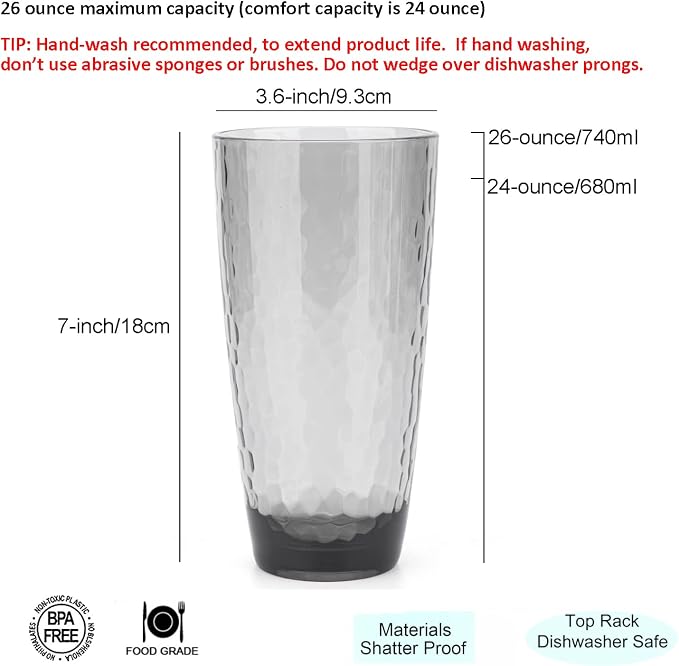KOXIN-KARLU Hammered 15-ounce and 26-ounce Plastic Tumbler Acrylic Glasses - Image 3