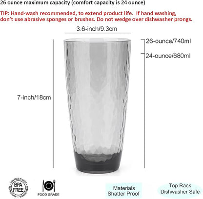 KOXIN-KARLU Hammered 15-ounce and 26-ounce Plastic Tumbler Acrylic Glasses - Image 3
