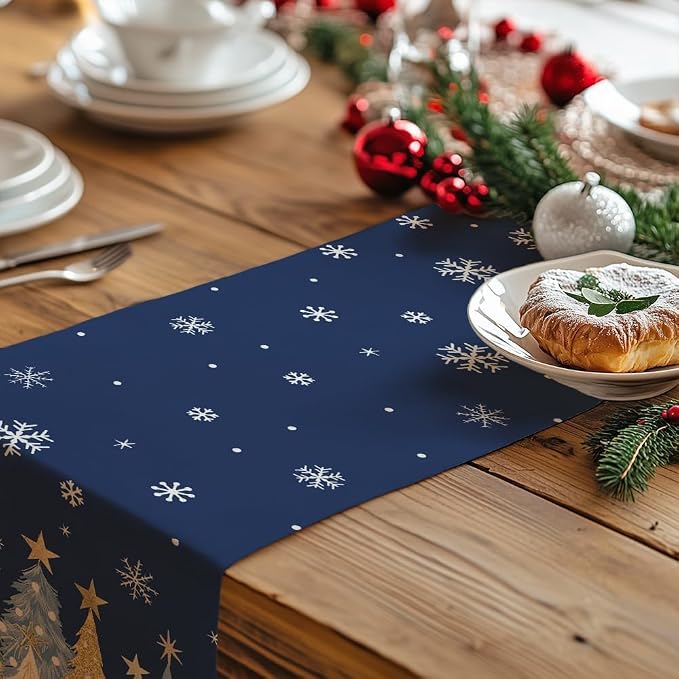 Christmas Table Runner 13x60 Inch, Xmas Trees Snowflakes Holiday Decorative - Image 5