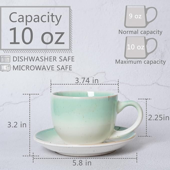 Bosmarlin Ceramic Cappuccino Cup and Saucer Set of 2, 10 Oz, Dishwasher and - Image 2