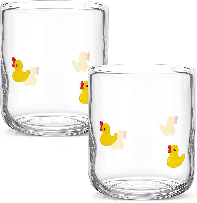 SiliFine 2 Pcs Duck Icon Juice Glasses, 14oz Yellow Duck Stemless Wine Drinking by SiliFine