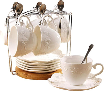 Jusalpha White Porcelain 5OZ- Tea Cup and Saucer Set by Jusalpha