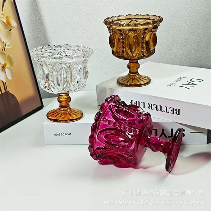 Carnival Glass Vintage Footed Dessert Cups Set of 2, 9oz Embossed Goblet - Image 9