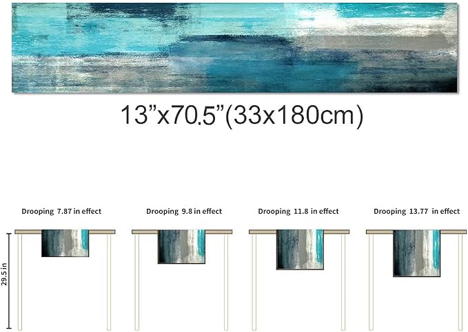 Teal Grey Table Runners Modern Art Farmhouse Linen Turquoise Table Runners - Image 7
