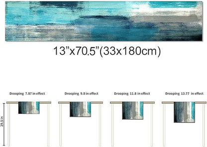 Teal Grey Table Runners Modern Art Farmhouse Linen Turquoise Table Runners - Image 7