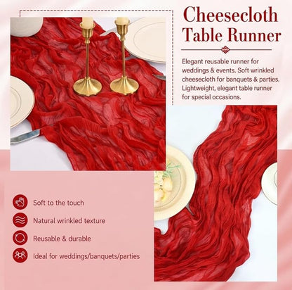 2 Pack Red Cheesecloth Table Runner 17x108 Inch Boho Rustic Semi Sheer Gauze - Image 5