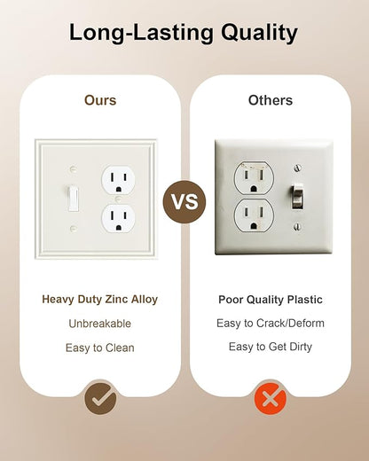 2-Pack Combo Toggle/Duplex Light Switch Cover Plate, Light Almond Wall Outlet Cover Plate, Decorative Wall Receptacle Cover for Electrical Outlets, Light Switch, Durable Solid Zinc Alloy