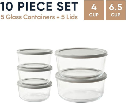 10-Piece Glass Food Storage Containers Set | 4-Cup & 6.5-Cup, Leakproof | - Image 2