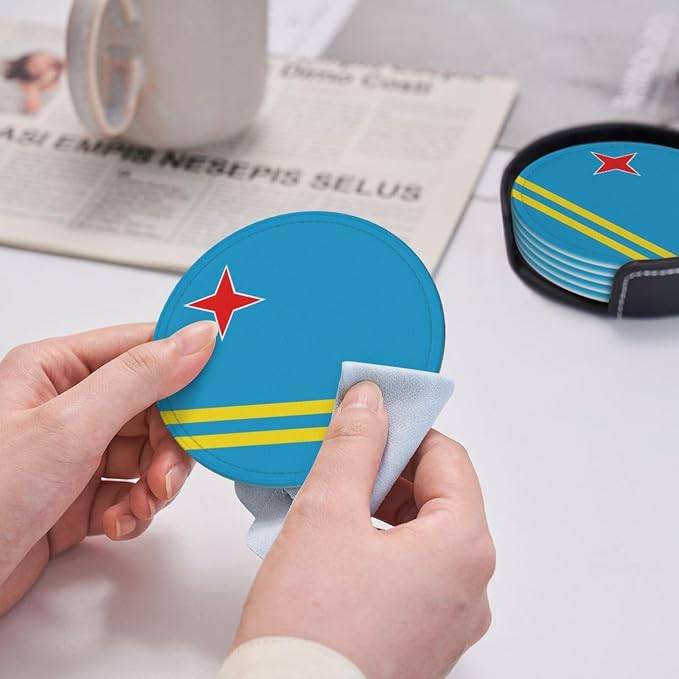 6 Pack Aruba Flag Leather Coaster - Image 6