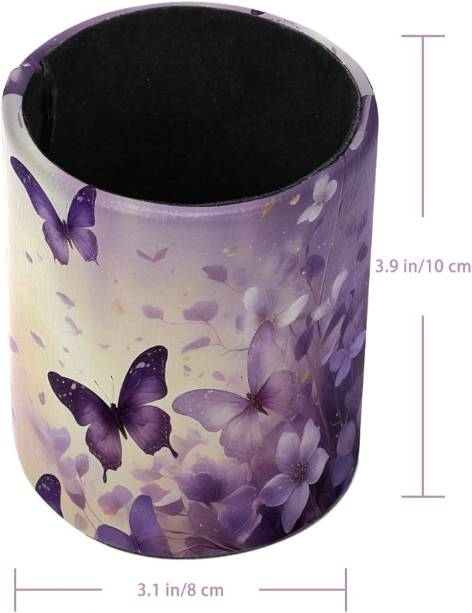 Leather Pen Holder for Desk, Butterfly Floral Pencil Cup Pen Organizer Makeup - Image 3