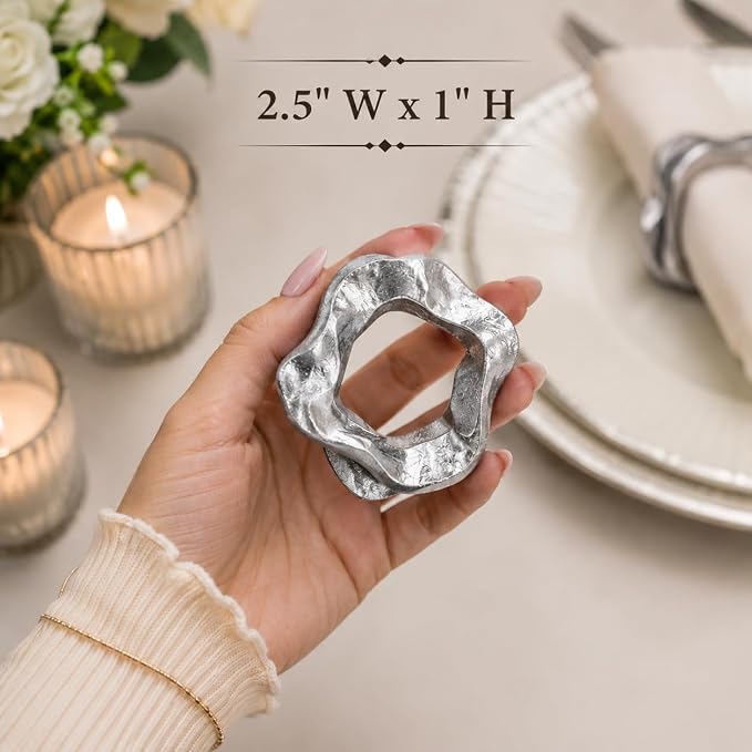 Modern Aluminum Napkin Rings Set of 8, Lightweight Metal Table Decor, - Image 4