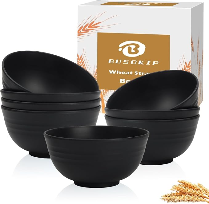 Cereal Bowls 26 OZ, Unbreakable Wheat Straw Bowl 8 PCS, Reusable Plastic Bowl by BUSOKIP