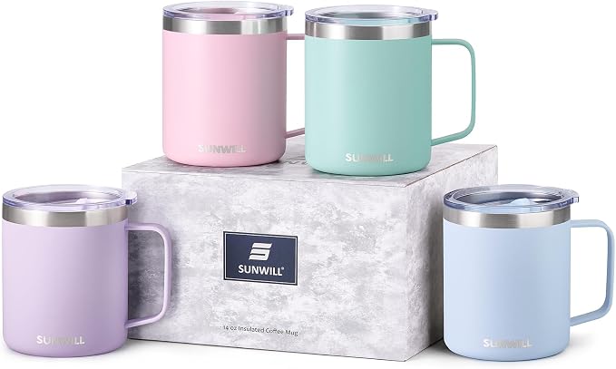 SUNWILL Travel Coffee Mugs Set of 4, Insulated Tumbler by SUNWILL
