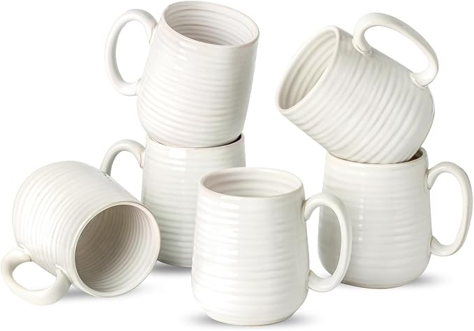 Coffee Mugs, 15 Ounce Coffee Cups Set of 6, Ceramic Tea Cups by JINGUS