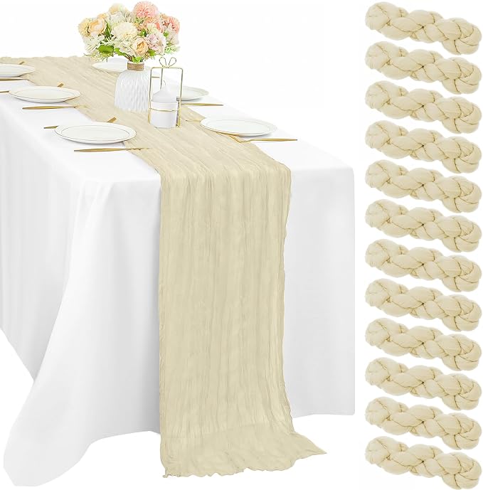 12 Pcs Beige Cheesecloth Table Runner 10FT Runner by Sunnyline