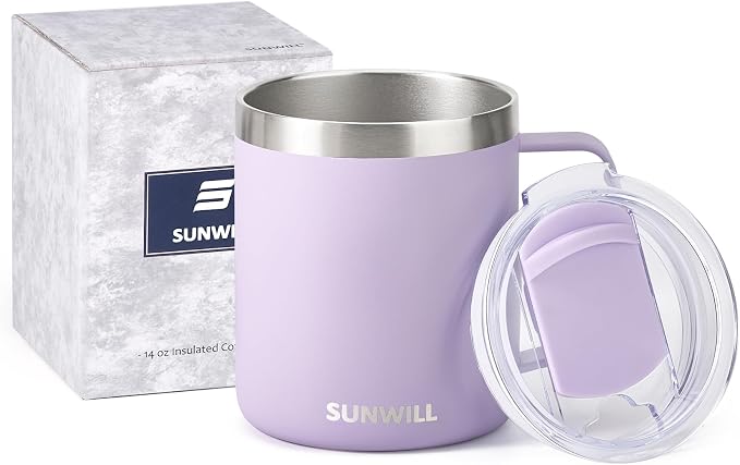 SUNWILL Travel Coffee Mug with Lid, Insulated Tumbler with Handle, 14 oz - Image 5