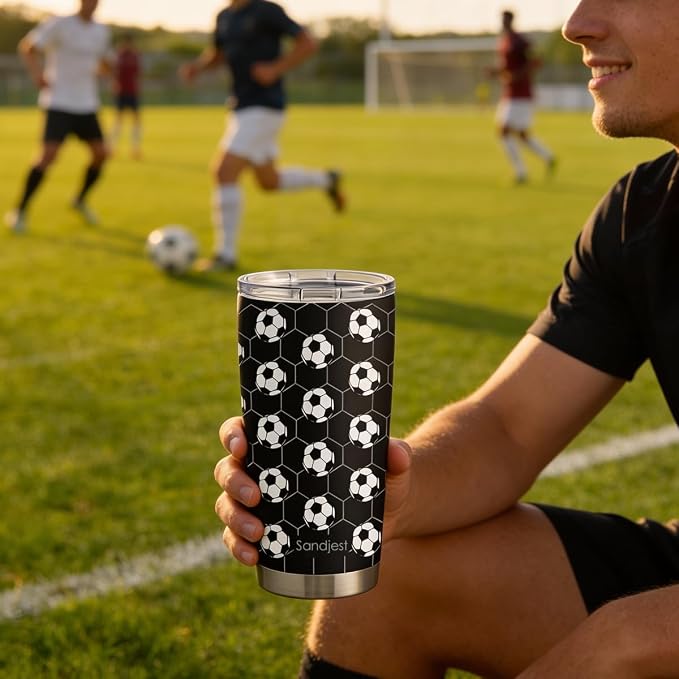 SANDJEST Soccer Stainless Steel Tumbler 20oz, Insulated Travel Coffee Cup - Image 7