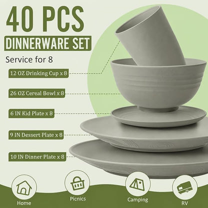 Unbreakable Wheat Straw Dinnerware Set 40 PCS - Image 2