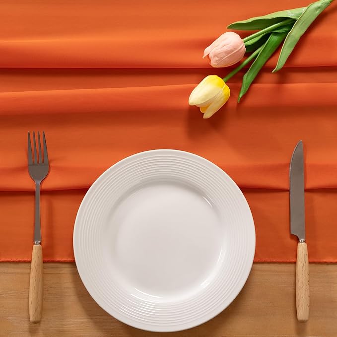 Orange Chiffon Table Runner Summer Boho Wedding Birthday Party Decor | 14ft - Image 3