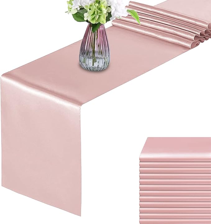 Rose Gold Satin Table Runners, 12x108 Inches, 12 Pack | by HMQIANG