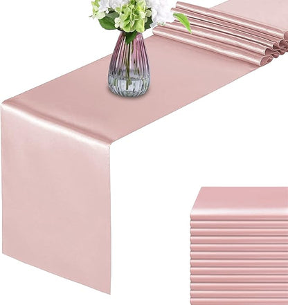 Rose Gold Satin Table Runners, 12x108 Inches, 12 Pack | by HMQIANG