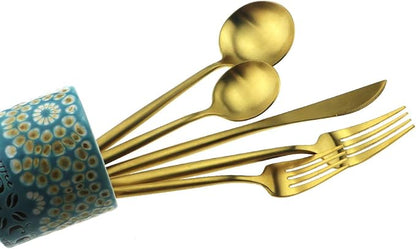 Gugrida 5-Piece 18/10 Stainless Steel Matte Gold Flatware Set - Dishwasher Safe, Perfect for Home, Office, or Travel