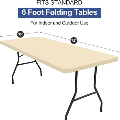 homing 2 Pack Rectangle Table Cloth, Elastic Fitted Fabric Tablecloth Fits for 6 Foot Folding Tables, Washable Table Cover for Picnic, Camping, Indoor & Outdoor (Champagne, 30" x 72")