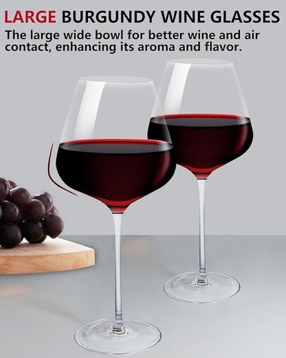 Crystal Red Wine Glasses Set of 4, 24.8oz Large Wine Glasses with Long Stem, Hand Blown Lead-Free Glass, Ideal Gift Packaging for Wedding,Anniversary, Birthday,Christmas