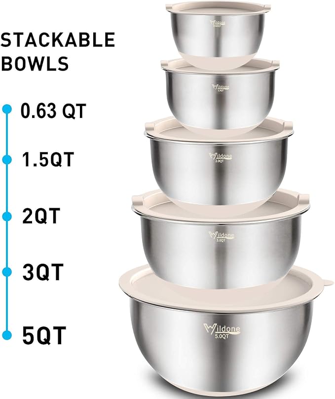 Wildone Mixing Bowls with Airtight Lids Set, with Grater Attachments & Non-Slip - Image 7