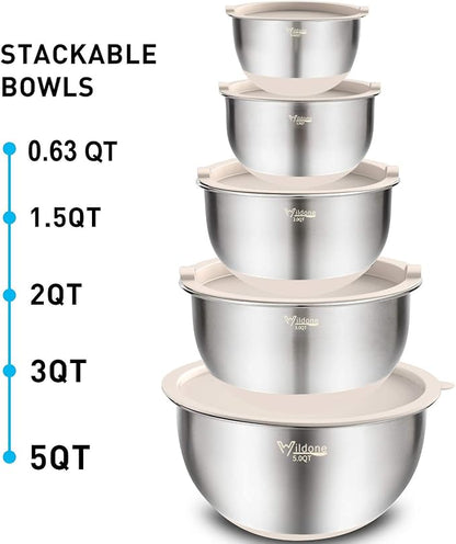 Wildone Mixing Bowls with Airtight Lids Set, with Grater Attachments & Non-Slip - Image 7