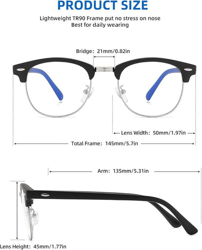 SOAR&EAGLE 3 Pack Blue Light Blocking Glasses,Computer Gaming Glasses,Retro Semi Rimless UV400 Clear Lens Computer Eyewear For Men/Women (Sand black silver/Wood grain gun/Crystal silver)