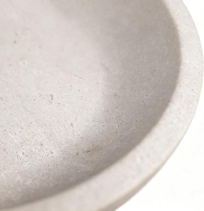 White Travertine Bowl, 7.8" Natural Stone Centerpiece for Minimalist Home Decor, Handmade Spa Style Fruit Bowl, Zen Meditation Bowl, Pure Tabletop Sculpture