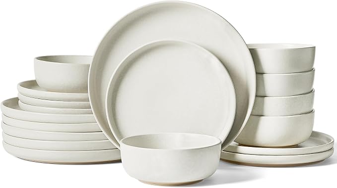 Famiware Milkyway 18-Piece Stoneware Dinnerware Set, Matte Beige White | Plates by Famiware