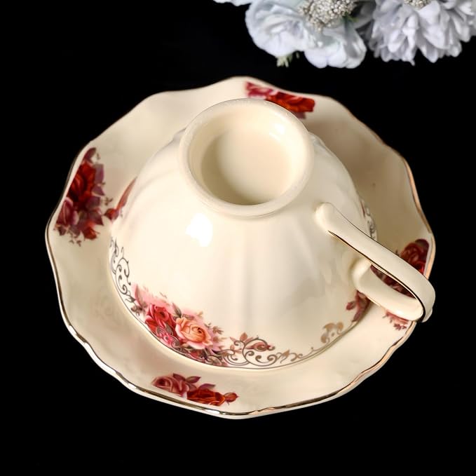 8 oz Vintage flower Ceramic cup and 6" saucer set - Image 8