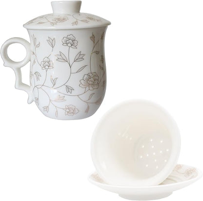 Porcelain Tea Cup with Infuser Lid and Saucer Sets - Image 5