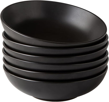 AmorArc 8.75‘’ Large Pasta Bowls, 42 ounce Deep Stoneware Bowls Set of 6 for Kitchen, Wide Bowl for Pasta/Salad/Fruit/Oatmeal/Soup, Microwave&Dishwasher Safe-Matte Black