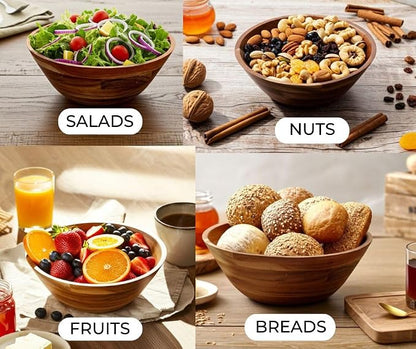 11-Inch Acacia Wood Salad Bowl, 1500 Cubic cm Volume, 1.5 Liter Capacity - Image 3
