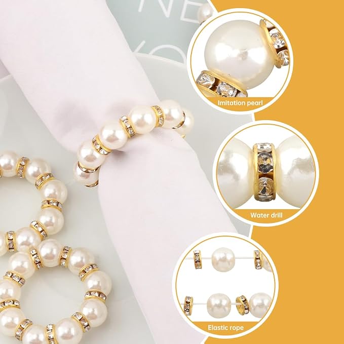 60 Pcs Pearl Napkin Rings Set - Image 2