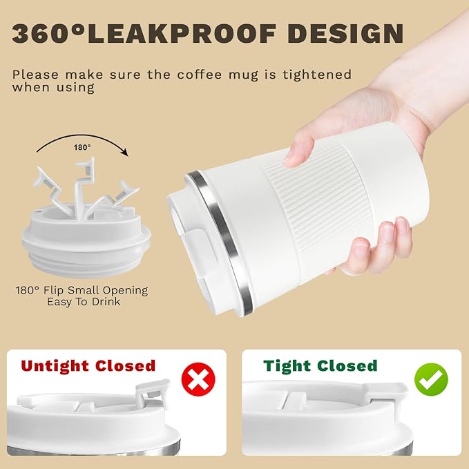 Vacuum Insulated Stainless Steel Travel Coffee Mug, Leak Proof Cup - Image 5