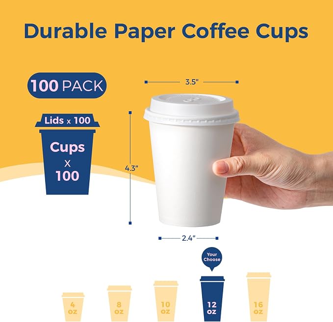 Fit Meal Prep 100 Pack 12 oz Disposable Coffee Cups - Image 2