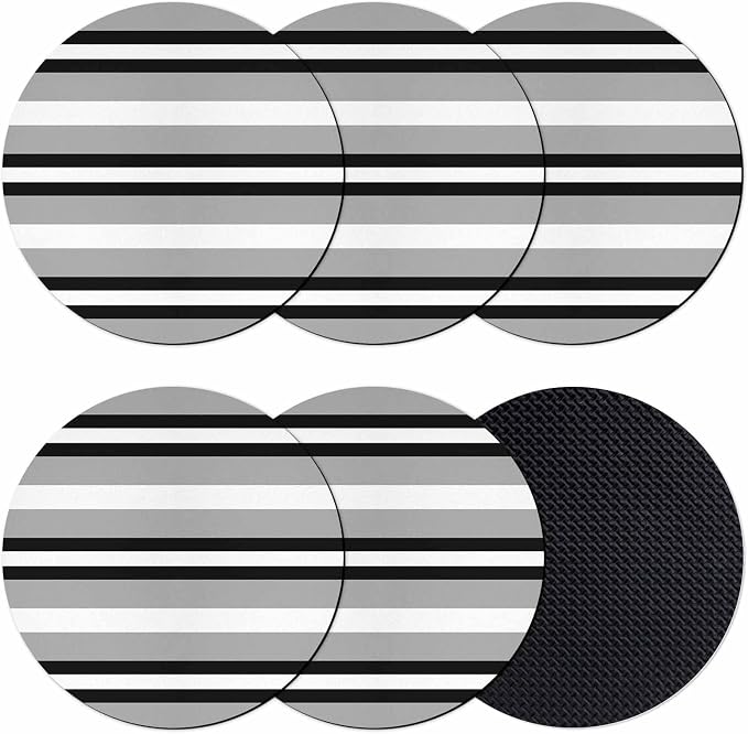 Black Gray Striped Coasters Set of 6, Contemporary Minimalist Lines Art Soft by PIEPLE