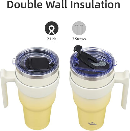 Konokyo 40 oz Tumbler with Handle and Straw, Insulated Travel Mug | Lemon; - Image 3