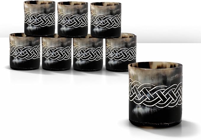Handicrafts Home Viking Horn Shot Glasses Set of 8, Handmade Natural Ox Horn by HandicraftsHome