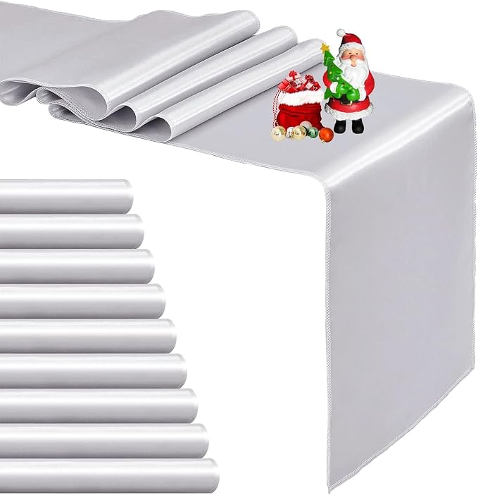 10-Pack Silver Satin Table Runner 12 x 108 Inch Long Bright and Smooth Silk by Pufogu