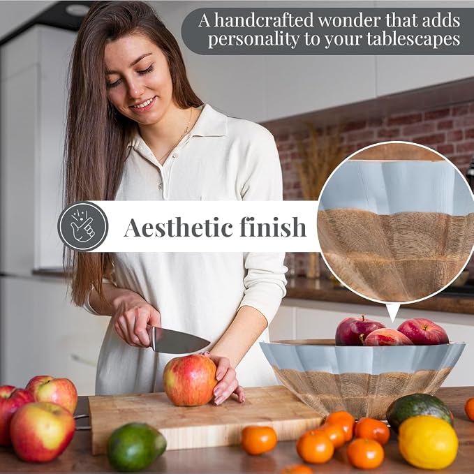Folkulture Natural Wave Salad Bowl | 11” Large Mango Wood Serving Bowl - Image 6