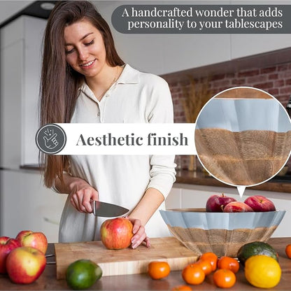 Folkulture Natural Wave Salad Bowl | 11” Large Mango Wood Serving Bowl - Image 6